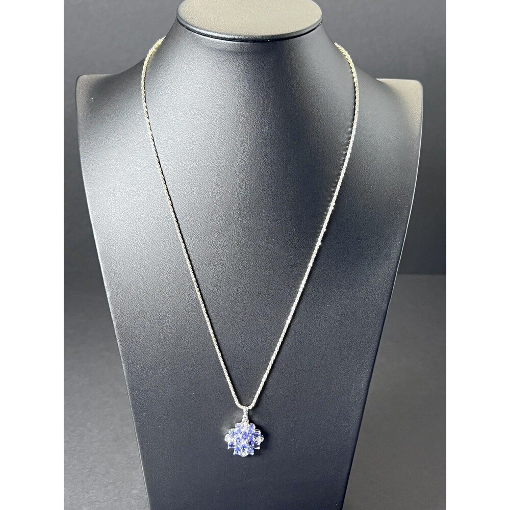Vintage 925 Sterling Silver‎ Iolite Flower Pendant Necklace Adjustable Chain